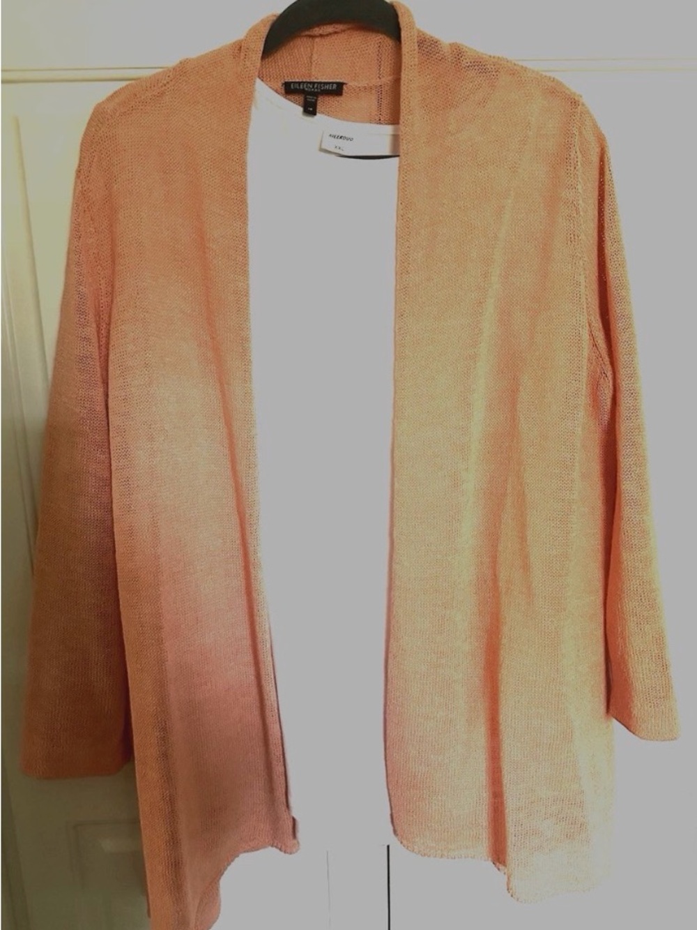 Eileen Fisher Melon Colored Open-Front Cardigan